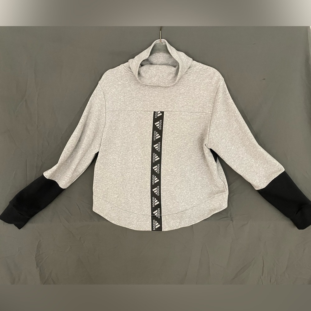 Adidas Womens Grey Cropped High Low Cowl Neck Sweatshirt with Stripe - Size L - Picture 6 of 8